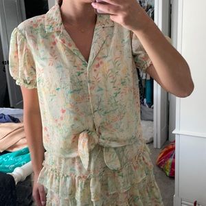 Lauren Conrad button up puff sleeve top